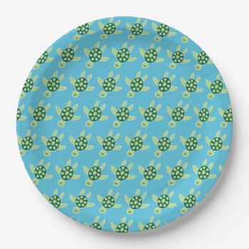 Swimming Turtles Pattern Blue Paper Plates by beachcafe at Zazzle