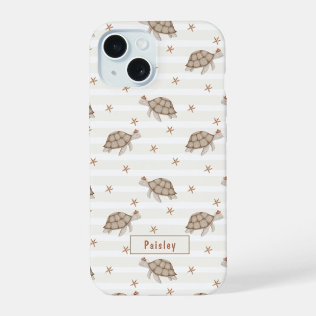Swimming Turtles with name Iphone Case (Back)