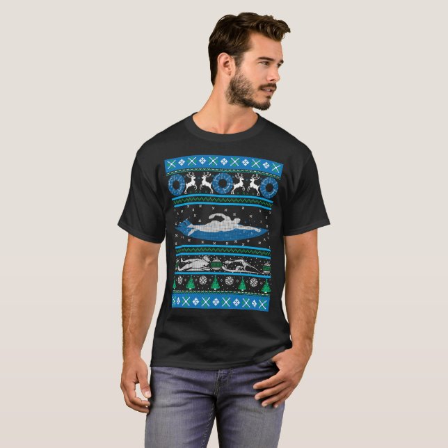 Swimming Ugly Christmas Sweater Funny Holiday (Front Full)