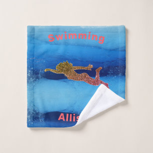 Swimming Under Water Sparkly Swimmer Wash Cloth
