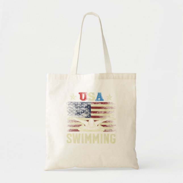 Swimming - USA American Flag - Water, Swimmer & Sw Tote Bag (Front)