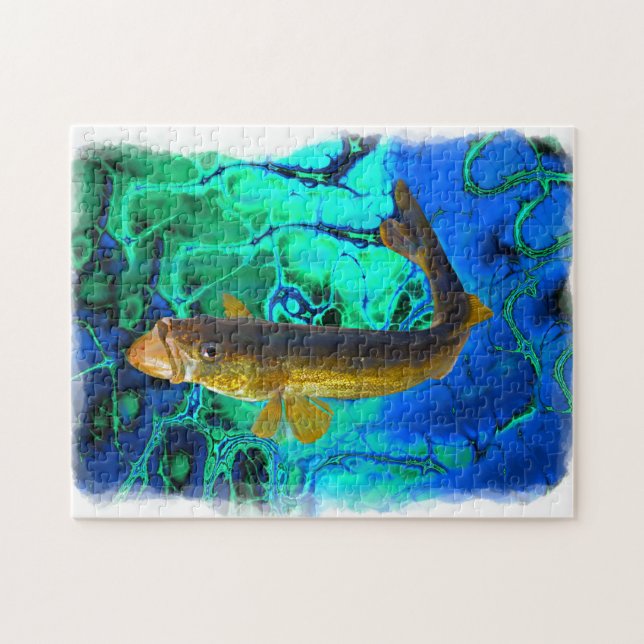 Swimming Walleye, Pickerel Fish Art Jigsaw Puzzle (Horizontal)