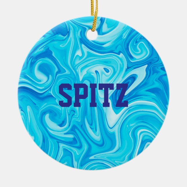 Swimming Water Sports Blue NAME Art Ceramic Ornament (Front)