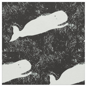 swimming white whales on black fabric