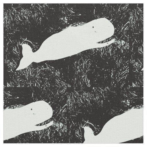 swimming white whales on black fabric