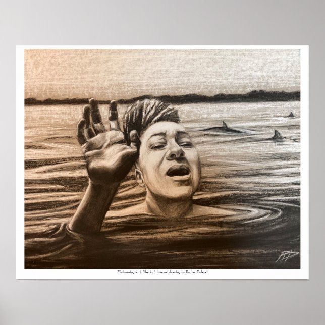 Swimming with Sharks, drawing by Rachel Dolezal Poster (Front)