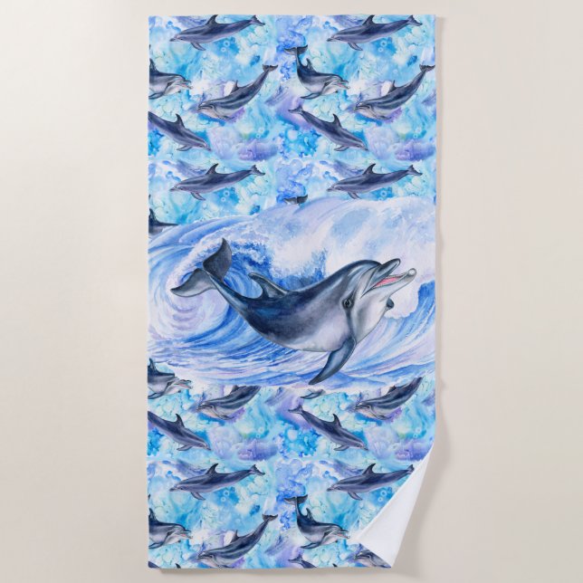Swimming With The Dolphins Beach Towel (Front)