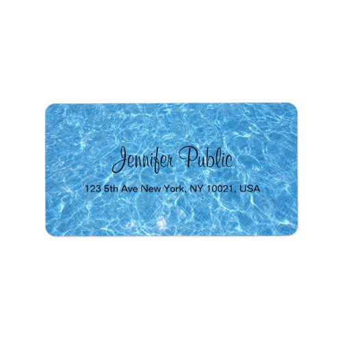 Swimmingpool Blue Aqua Handwritten Script Water Label