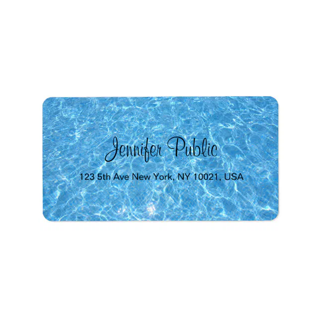 Water Pool Label Swimmingpool Blue Aqua Handwritten Script Water Label | Zazzle