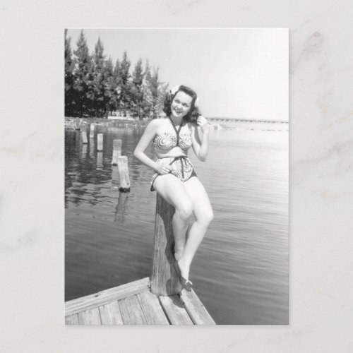 Swimsuit Beauty  Black and White photo Postcard