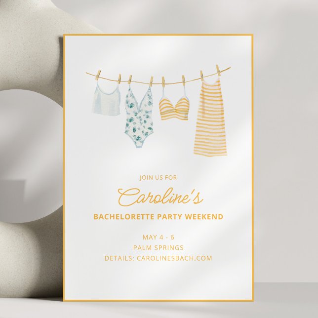 Swimsuit Clothesline Beach Bachelorette Weekend Invitation (Creator Uploaded)