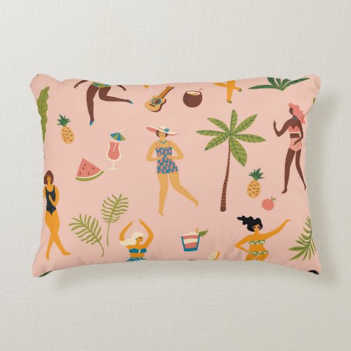 Swimsuit Ladies Tropical Vintage Dance Accent Pillow