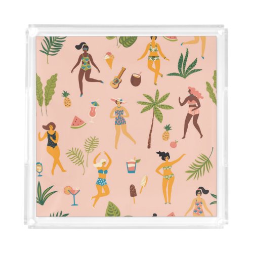 Swimsuit Ladies Tropical Vintage Dance Acrylic Tray