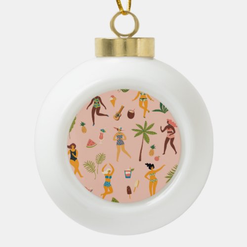 Swimsuit Ladies Tropical Vintage Dance Ceramic Ball Christmas Ornament