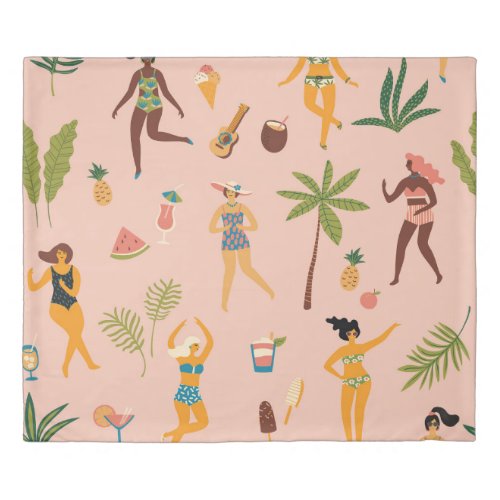 Swimsuit Ladies Tropical Vintage Dance Duvet Cover