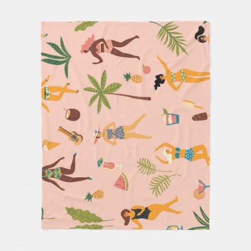 Swimsuit Ladies Tropical Vintage Dance Fleece Blanket