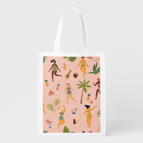 Swimsuit Ladies Tropical Vintage Dance Grocery Bag