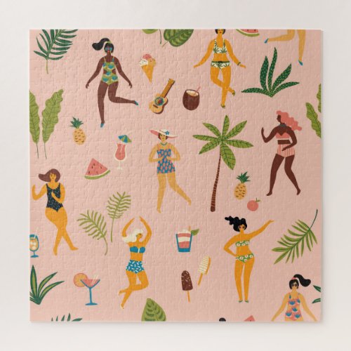 Swimsuit Ladies Tropical Vintage Dance Jigsaw Puzzle