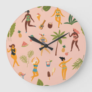 Swimsuit Ladies: Tropical Vintage Dance Large Clock