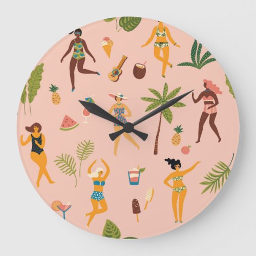 Swimsuit Ladies Tropical Vintage Dance Large Clock