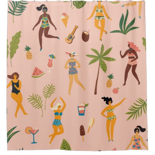 Swimsuit Ladies Tropical Vintage Dance Shower Curtain