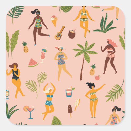 Swimsuit Ladies Tropical Vintage Dance Square Sticker