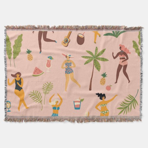 Swimsuit Ladies Tropical Vintage Dance Throw Blanket