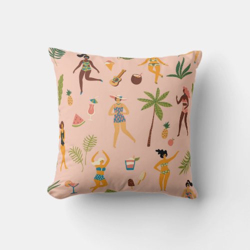 Swimsuit Ladies Tropical Vintage Dance Throw Pillow