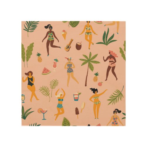 Swimsuit Ladies Tropical Vintage Dance Wood Wall Art