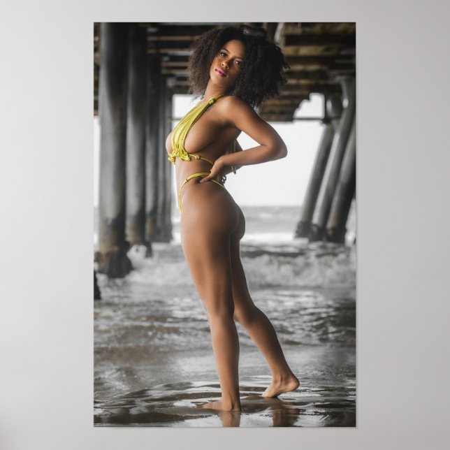 Swimsuit Model Posing Under A Pier Poster (Front)