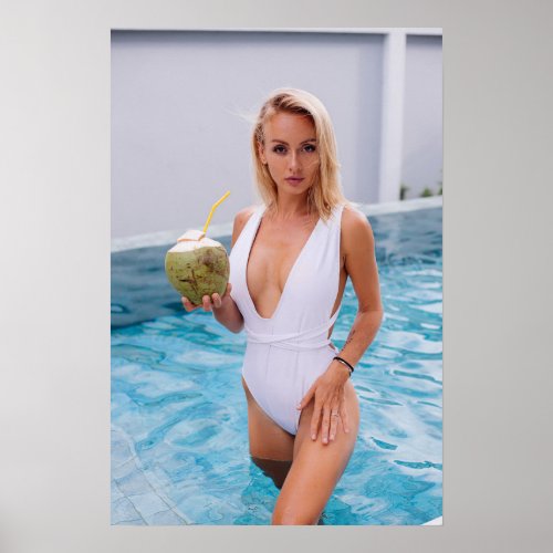 Swimsuit Model With A Coconut 16x24 Poster