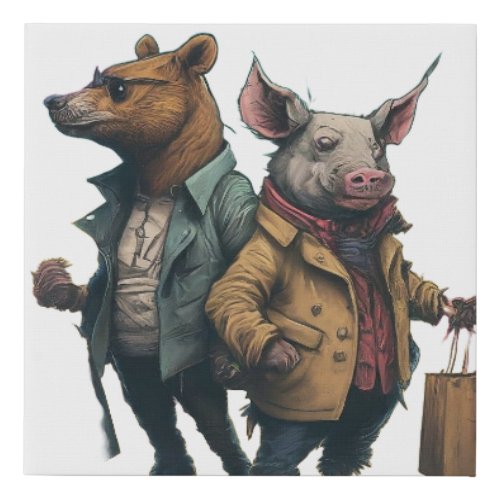 Swine Shopaholics Faux Canvas Print