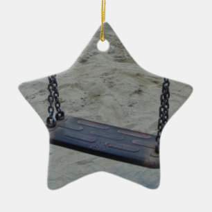Swing at Playground, Summer Sand Beach Kids Play Ceramic Ornament