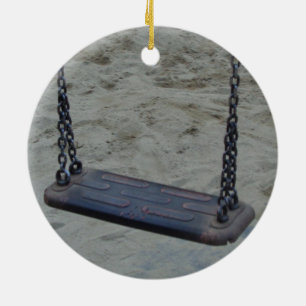 Swing at Playground, Summer Sand Beach Kids Play Ceramic Ornament