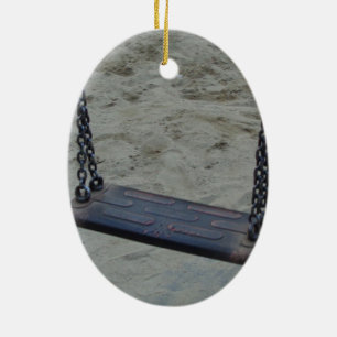 Swing at Playground, Summer Sand Beach Kids Play Ceramic Ornament
