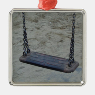 Swing at Playground, Summer Sand Beach Kids Play Metal Ornament