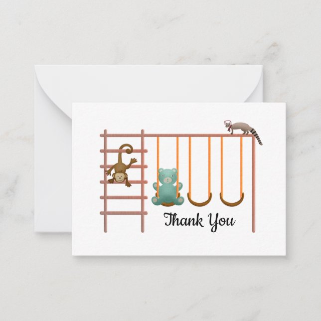 Swing Bear Monkey Raccoon Thank You Card (Front)
