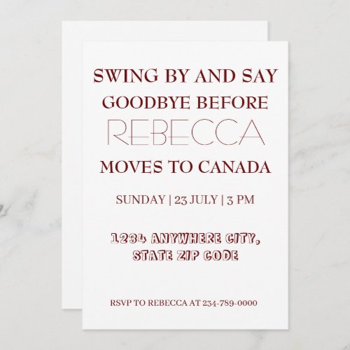 Swing By and Say Goodbye Going Away Farewell Party Invitation