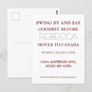 Swing By and Say Goodbye Going Away Farewell Party Postcard