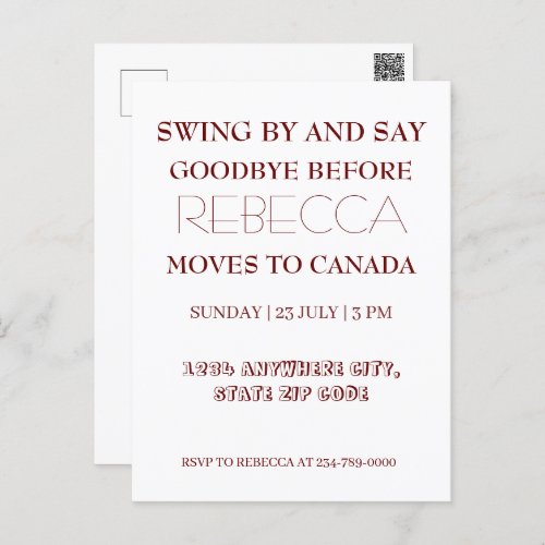 Swing By and Say Goodbye Going Away Farewell Party Postcard