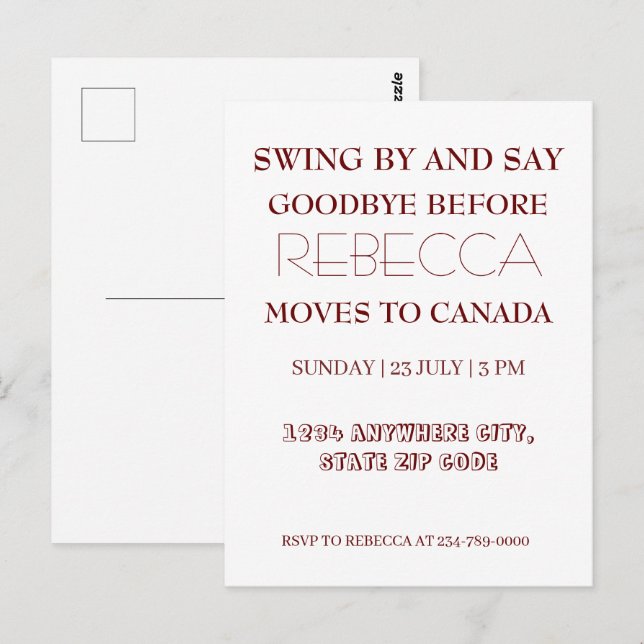 Swing By and Say Goodbye Going Away Farewell Party Postcard (Front/Back)
