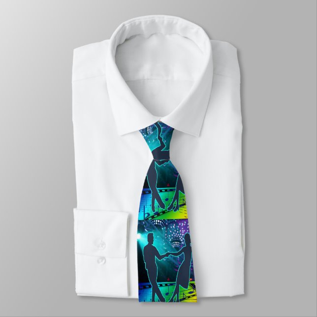 Swing Dance Couple On Lighted Dance Floor Neck Tie (Tied)