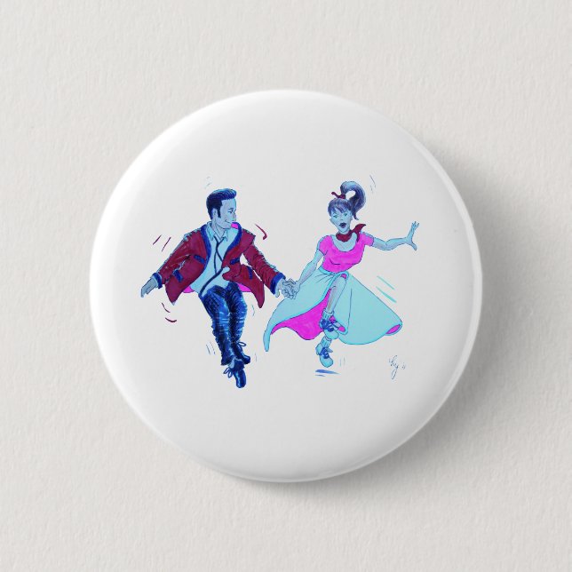 swing dancer pink poodle skirt saddle shoes button (Front)