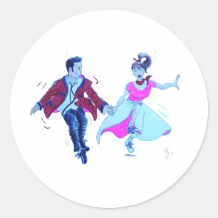 swing dancer pink poodle skirt saddle shoes classic round sticker