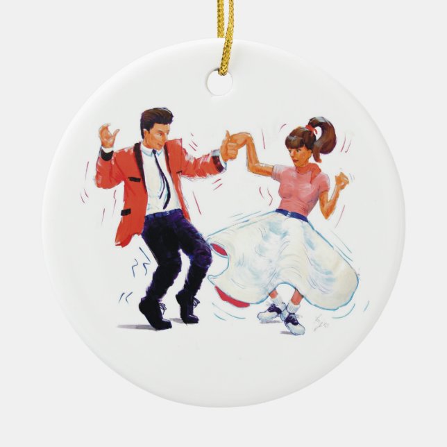swing dancer poodle skirt & saddle shoes ceramic ornament (Front)