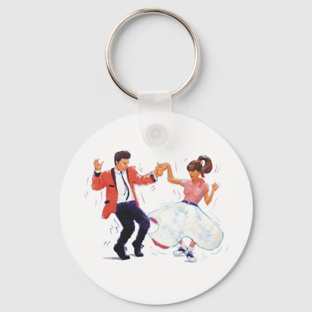 swing dancer with poodle skirt and saddle shoes keychain (Front)