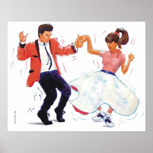 swing dancer with poodle skirt and saddle shoes poster