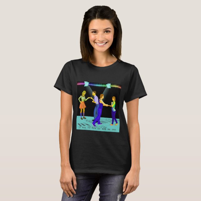 Swing Dancers On Musical Note Floor  T-Shirt (Front Full)