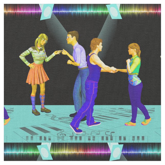 Swing Dancing Couples With Spotlights 4.5" Sq. Fabric (Close Up)