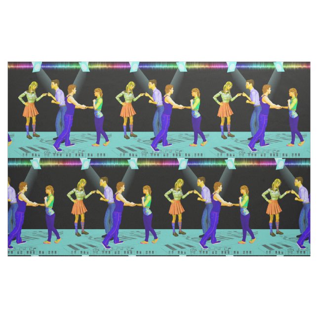 Swing Dancing Couples With Spotlights 9" Sq. Fabric (Fat Quarter)
